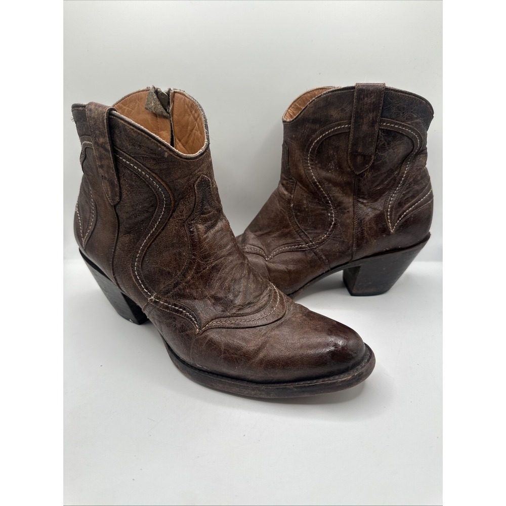 Lucchese Brown Leather Embroidered Cowgirl Ankle Boots Womans Ladies Size 10 B